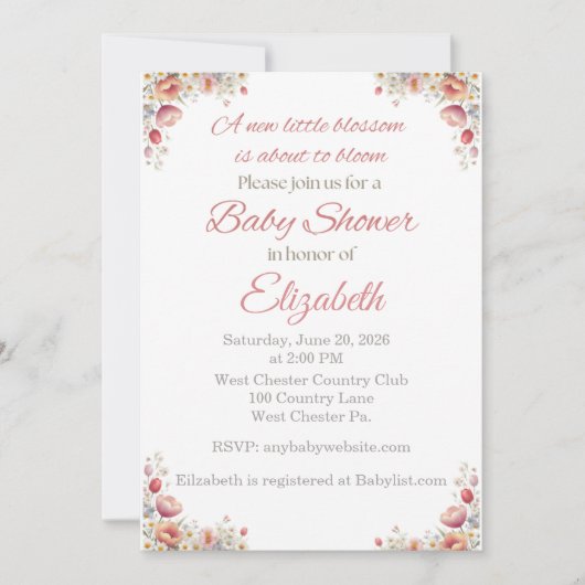 Blossom Baby Shower Invitation Kaart (Voorkant)