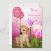 Blossom-ballonnen en Labrador Puppy Event Kaart (Voorkant)