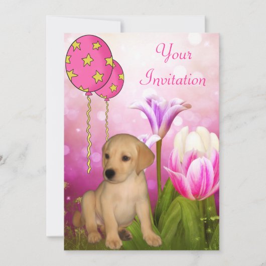 Blossom-ballonnen en Labrador Puppy Event Kaart (Voorkant)