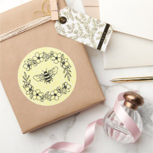 Blossom Bee Wreath Yellow Floral Ronde Sticker