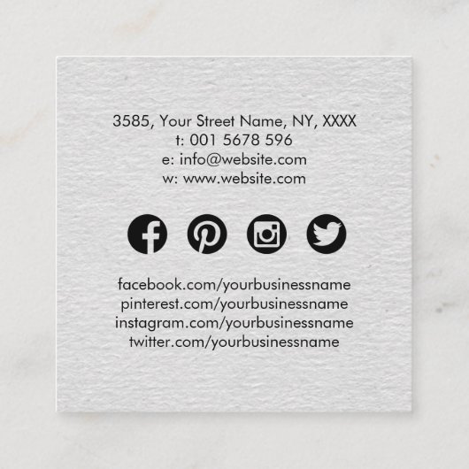  Blossom Black en White Square Business Ca Vierkante Visitekaartje (Achterkant)