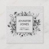  Blossom Black en White Square Business Ca Vierkante Visitekaartje (Voorkant)