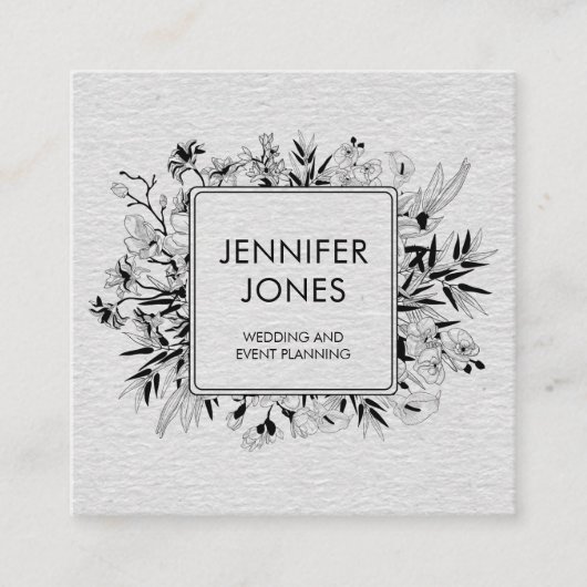  Blossom Black en White Square Business Ca Vierkante Visitekaartje (Voorkant)