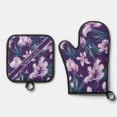 Blossom Bliss op Donker Paarse Ovenwant & Pannenlap Set (Voorkant)