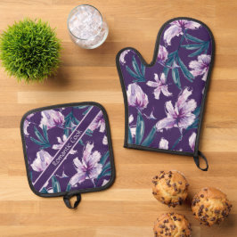 Blossom Bliss op Donker Paarse Ovenwant & Pannenlap Set