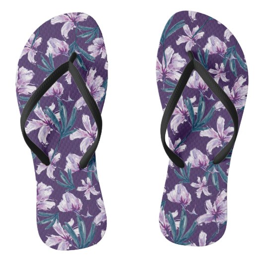 Blossom Bliss op Donker Paarse Teenslippers (Voetbed)