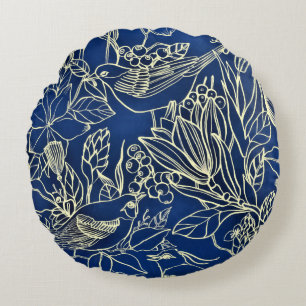 Blossom Blue Glitter Rond Kussen