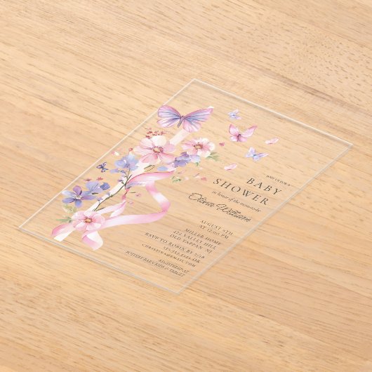Blossom & Bow Butterfly Baby shower Acryl Uitnodigingen (Laagn)