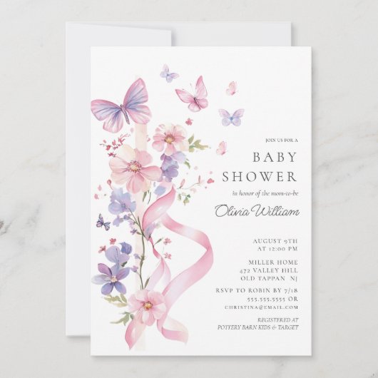 Blossom & Bow Butterfly Baby shower Kaart (Voorkant)