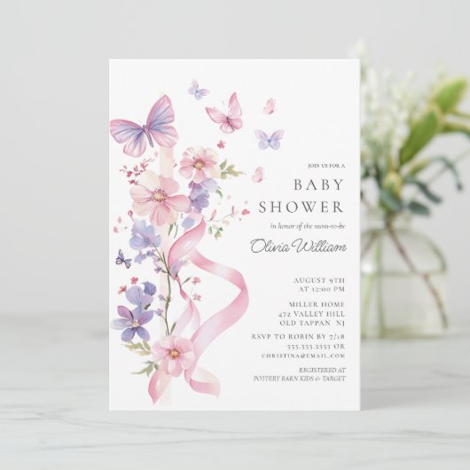 Blossom & Bow Butterfly Baby shower Kaart (Staand voorkant)