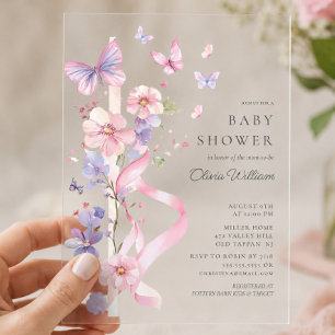 Blossom & Bow Vlinder Baby Shower Acryl Uitnodigingen