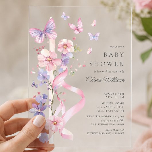 Blossom & Bow Vlinder Baby Shower Acryl Uitnodigingen
