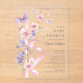 Blossom & Bow Vlinder Baby Shower Acryl Uitnodigingen (Voorkant)