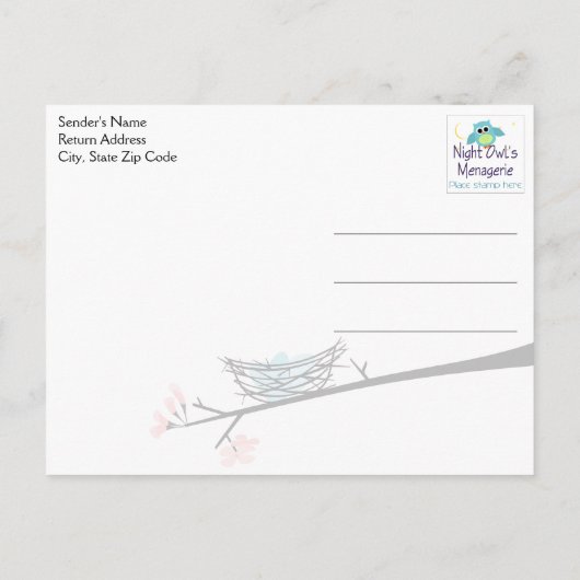 Blossom Branch en Nest Dank U Briefkaart (Achterkant)