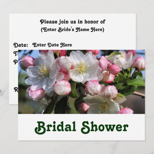 Blossom Bridal Wedding Shower Uitnodiging (Voorkant / Achterkant)
