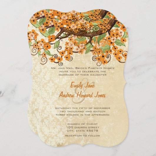 Blossom bruiloft van het landelijke kerriekkerriek kaart (Voorkant / Achterkant)