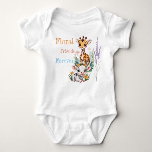 Blossom Buddies: Baby Giraffe en Koe met bloemen Romper (Voorkant)