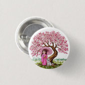 Blossom Dreams: Kimono Meisje & Puppy Ronde Button 3,2 Cm (Voorkant /achterkant)