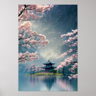 Blossom Dreams, tempel bij de rivier Poster
