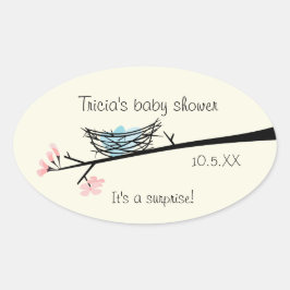Blossom en Nest Baby shower Ovale Sticker