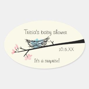 Blossom en Nest Baby shower Ovale Sticker