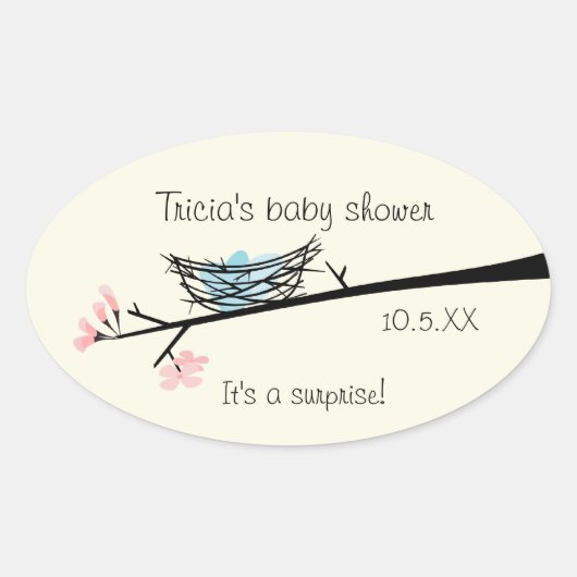 Blossom en Nest Baby shower Ovale Sticker (Voorkant)