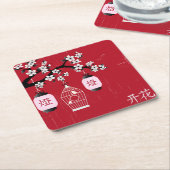 "Blossom" en vogel in een kooi rood Kartonnen Onderzetters (Schuin)