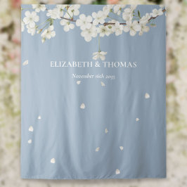 Blossom Floral Dusty Blue Weddenschap Foto achterg Wandkleed
