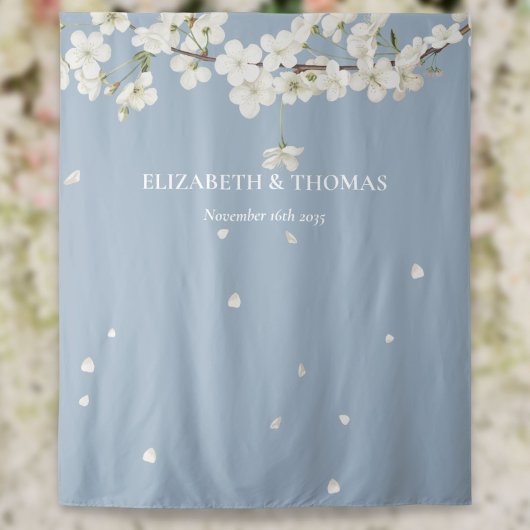 Blossom Floral Dusty Blue Weddenschap Foto achterg Wandkleed