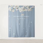 Blossom Floral Dusty Blue Weddenschap Foto achterg Wandkleed (Voorkant)