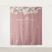Blossom Floral Dusty Roos Weddenschap Foto achterg Wandkleed (Voorkant)