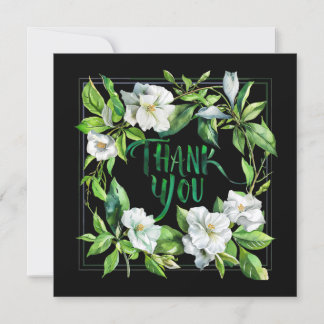 Blossom flowers black Thank You Card Bedankkaart