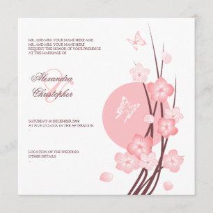 Blossom Flowers Butterflies Wedding Announding Kaart