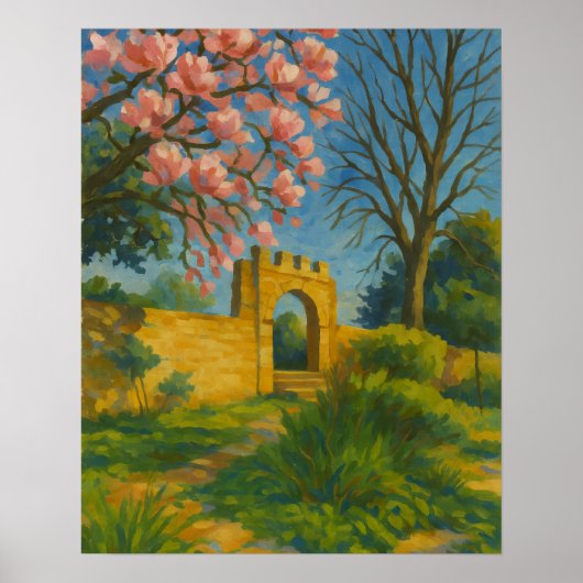 Blossom Gate – Betoverde Tuinschilderij Poster (Voorkant)
