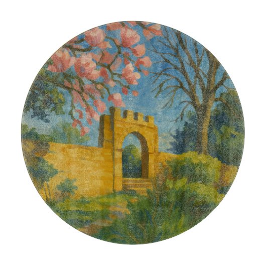Blossom Gate – Betoverde Tuinschilderij Snijplank (Voorkant)