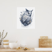 Blossom Guardian: Waterverf Uil in bloemenharmonie Poster (Keuken)