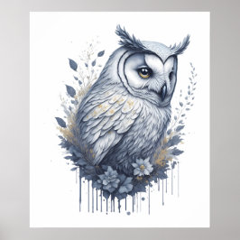 Blossom Guardian: Waterverf Uil in bloemenharmonie Poster