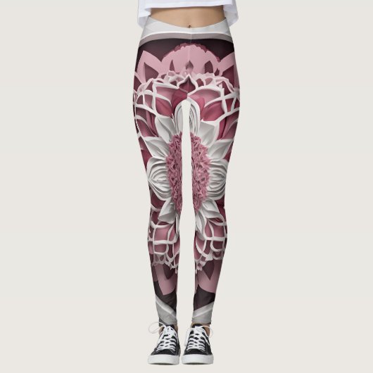 Blossom Harmony Maroon en Roze Bloemen Legging (Voorkant)