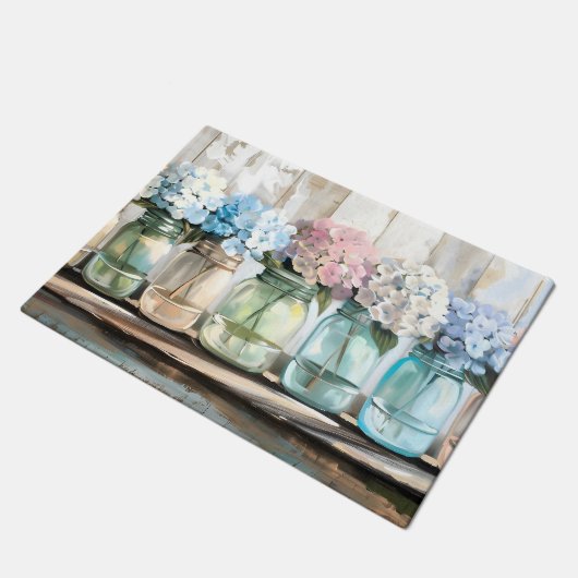 Blossom Hydrangea Mason Jars Deurmat (Schuin)