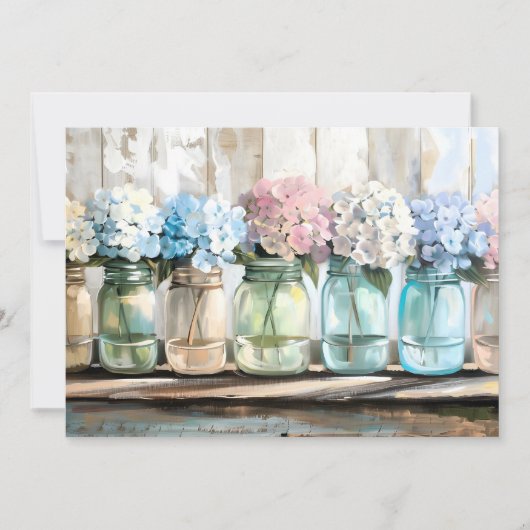Blossom Hydrangea Mason Jars Feestdagenkaart (Voorkant)