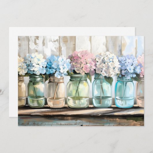  Blossom Hydrangea Mason Jars Feestdagenkaart (Voorkant / Achterkant)