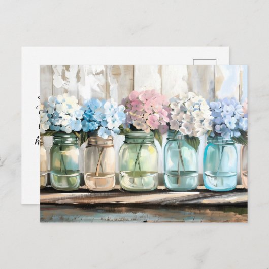 Blossom Hydrangea Mason Jars Feestdagenkaart (Voorkant / Achterkant)