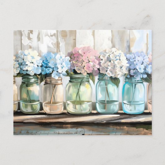 Blossom Hydrangea Mason Jars Feestdagenkaart (Voorkant)