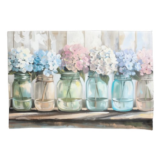 Blossom Hydrangea Mason Jars Kussensloop (Voorkant)