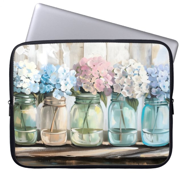  Blossom Hydrangea Mason Jars Laptop Sleeve (Voorkant)