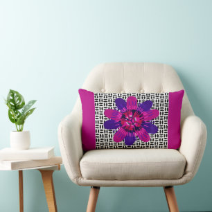 Blossom in roze en Paars op zwart-wit Kussen
