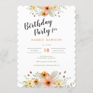 Blossom in Waterverf Birthday Party Kaart