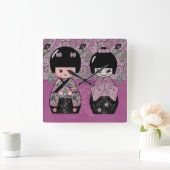 Blossom Kokeshi Vierkante Klok (Huis)