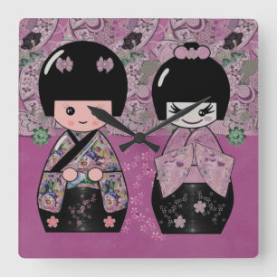Blossom Kokeshi Vierkante Klok