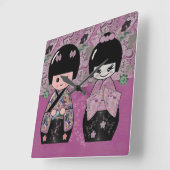 Blossom Kokeshi Vierkante Klok (Hoek)
